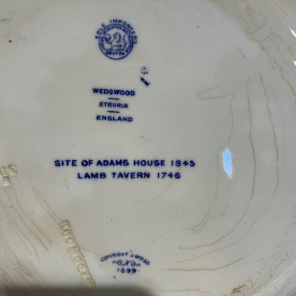 Antique 1899 Wedgwood Adams House Lamb Tavern Collector's Plate Blue 9" RARE - Picture 6 of 7